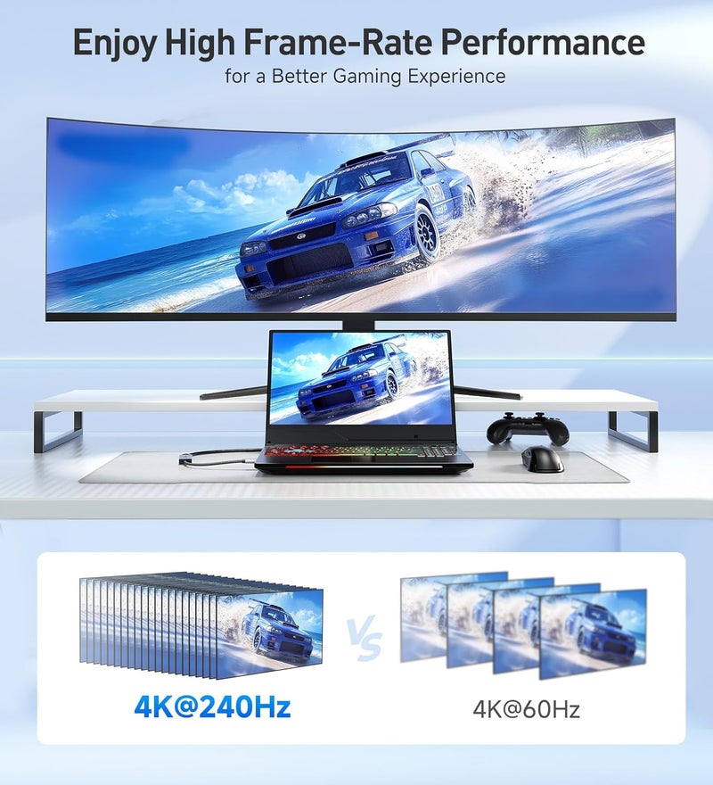 CableMatters محول USB C إلى HDMI 2.1 بسرعة 48Gbps مع شحن 140W لنظام MacOS و Windows، يدعم [4K@240Hz /8K@60Hz HDR]، محول Thunderbolt إلى HDMI، متوافق مع MacBook و XPS، لا يدعم VRR - Image 5